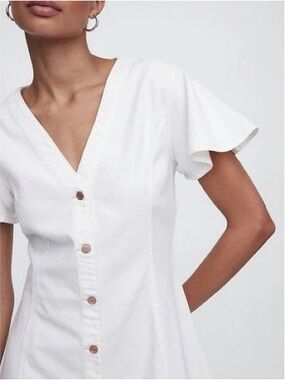 GAP Denim White Flutter Sleeve Mini Dress, Size Large